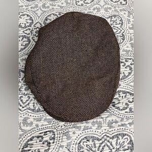 Brixton Brown Herringbone Cap with Red Lining Large